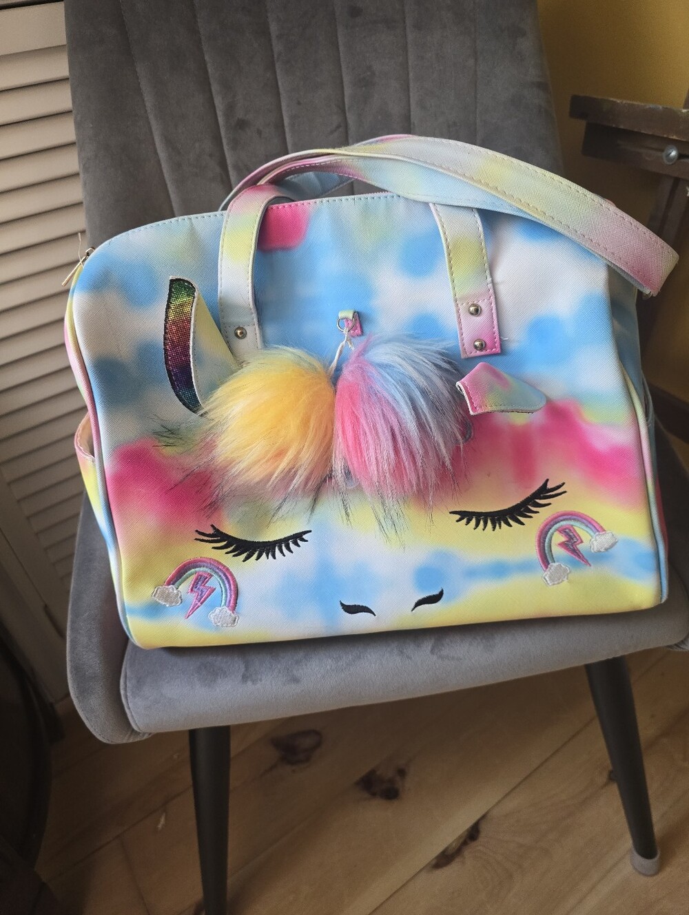 Rainbow Unicorn Bag with Pom-Poms